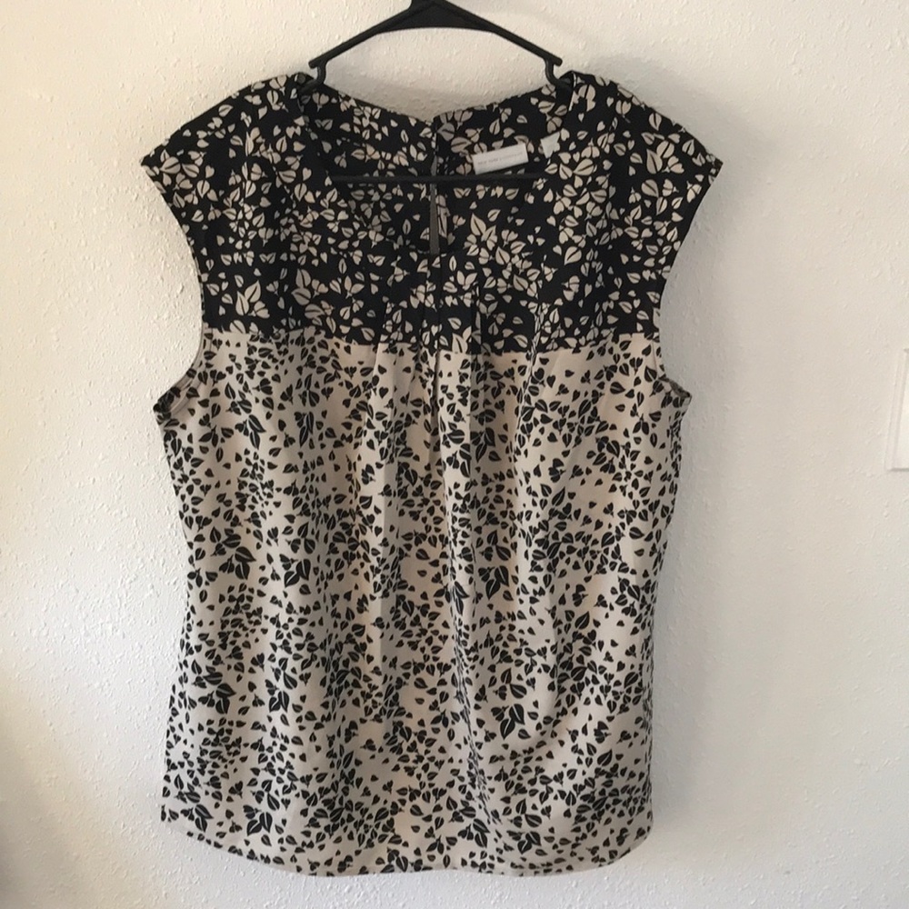 Black and beige leaf print blouse